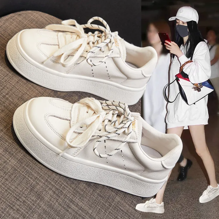 配裙子真皮小白鞋女款2025春季新款百搭超火平底板鞋透气休闲单鞋