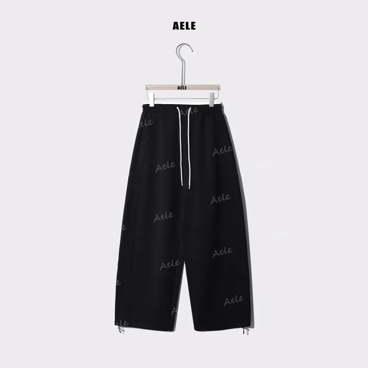 AELE拼接撞色刺绣LF抽绳宽松休闲显瘦直筒阔腿裤 K853 2959 AD