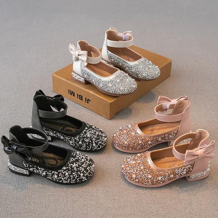 女童公主鞋2025春季童鞋水晶圆头平底小女孩皮鞋软底儿童单鞋软底