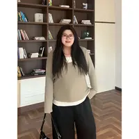 花契“纽约晨光”大码女装秋季百搭200斤胖mm时尚温柔针织衫15473-X