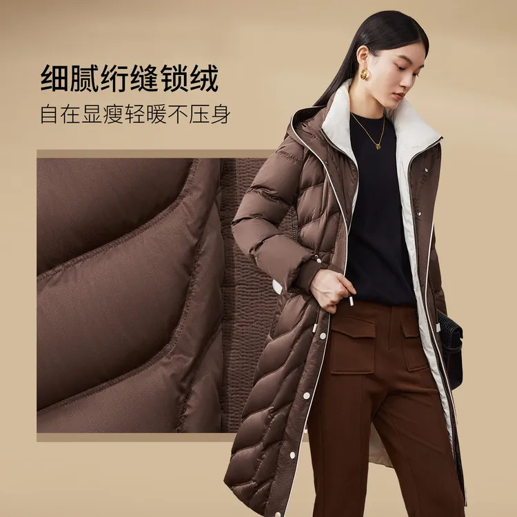 【粉丝专享】FINITY 连帽羽绒服新款简约中长款气质保暖 F21X9C39Y4