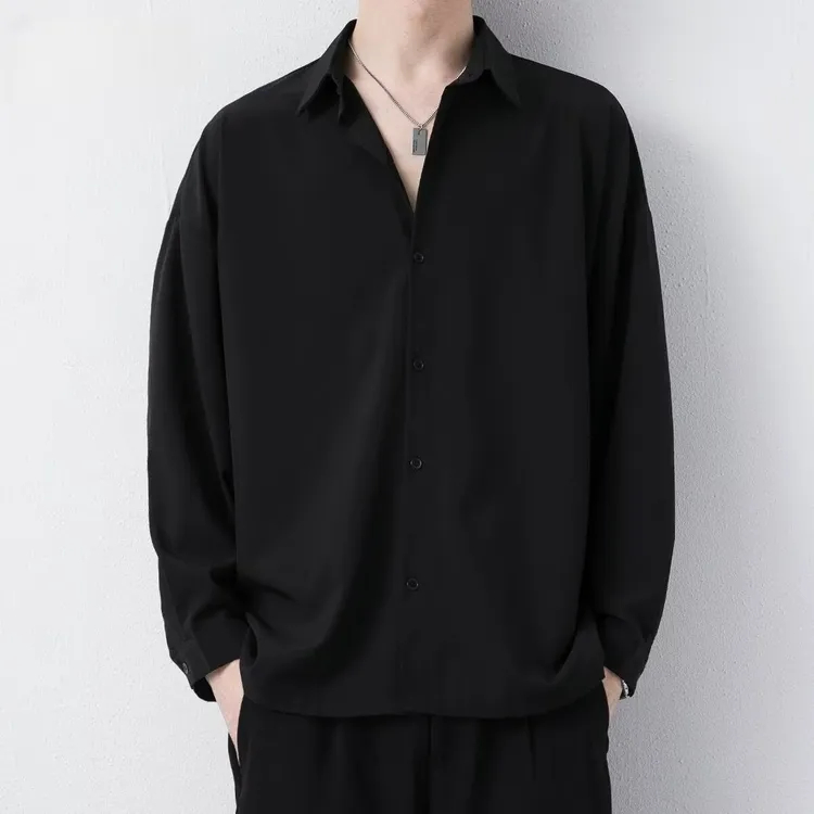 垂感宽松黑色衬衫男长袖潮流春夏秋季高级感男士休闲男装白色衬衣
