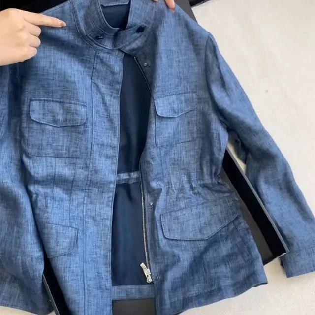 春装女款2025年新款今年流行爆款老钱风蓝色工装夹克外套港风上衣