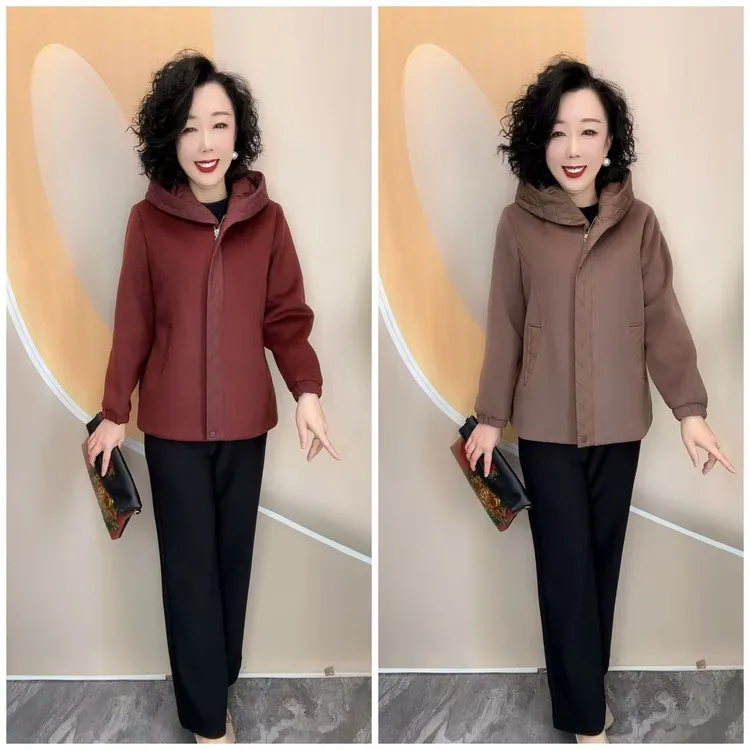 0903新款优雅妈妈纯色加加衬宽松大码大方厚外套，衣长66