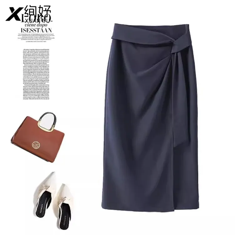 不规则高腰半身裙女2025春季新款中长修身开叉包臀裙聚酯纤维气质