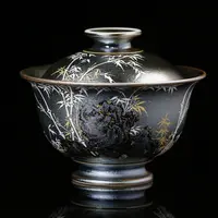 【晚晚精选】柴房名家手绘银竹窑宝盖碗CF008