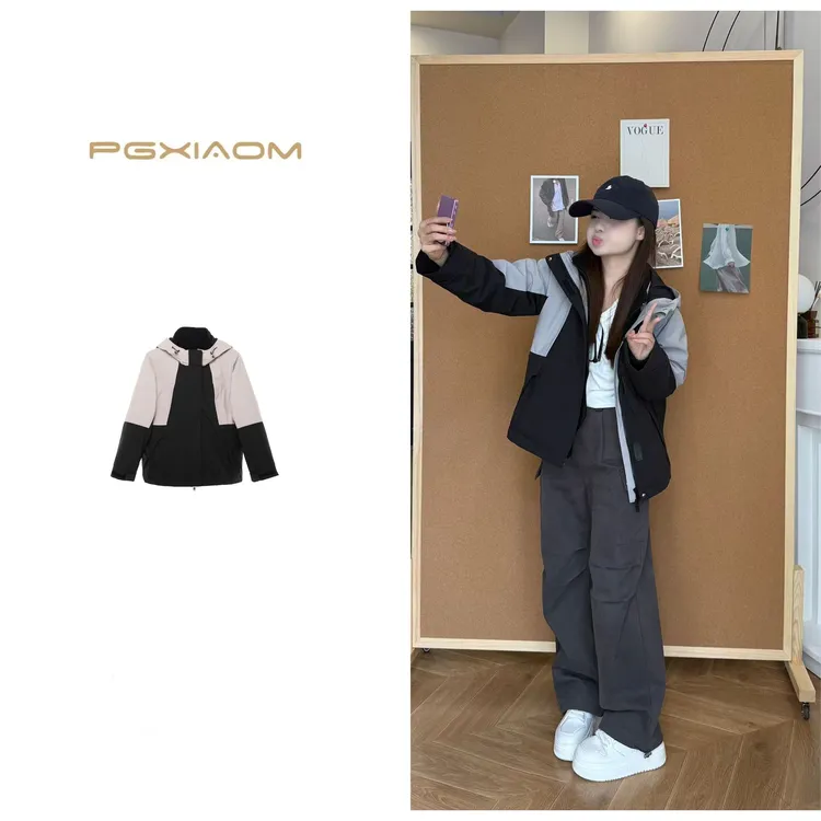 【PGXIAOM】润秀定制黑灰色拼接连帽三合一冲锋衣外套WT5968