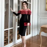 【十六定制】2025秋装新款女装法式设计感修身包臀黑色连衣裙51196