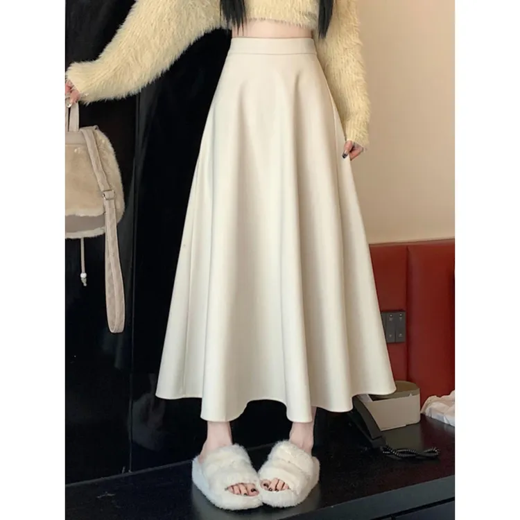 高腰毛呢半身裙女春秋季新款百搭显瘦大摆伞裙中长款a字百褶裙子