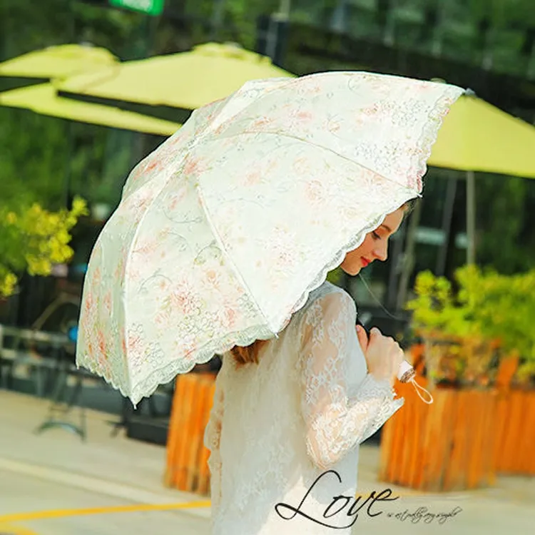 送手提伞包蕾丝伞防紫外线防晒伞太阳伞遮阳伞双层黑胶折叠小清新