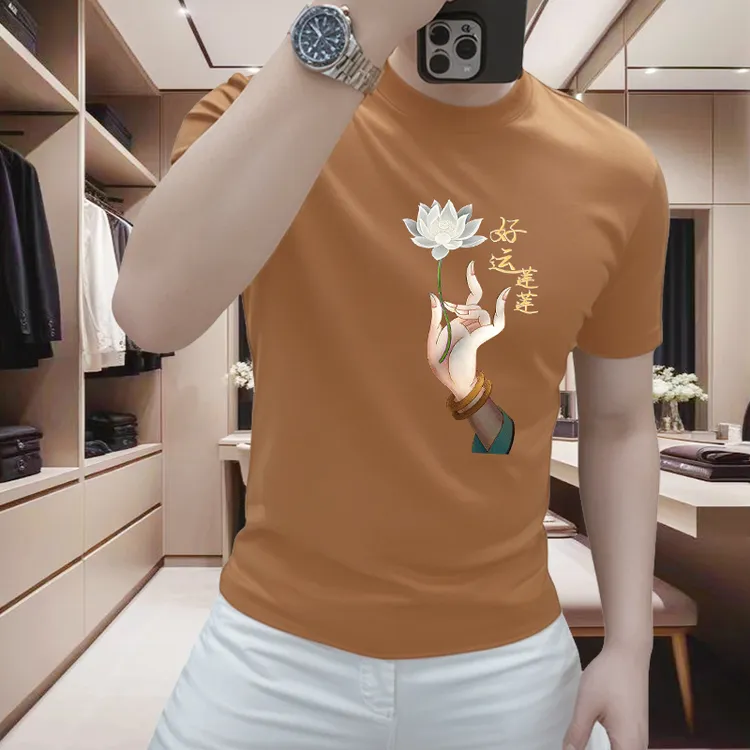 新中式国潮风纯棉短袖T恤男士痞帅潮流百搭夏季男t恤休闲圆领上衣