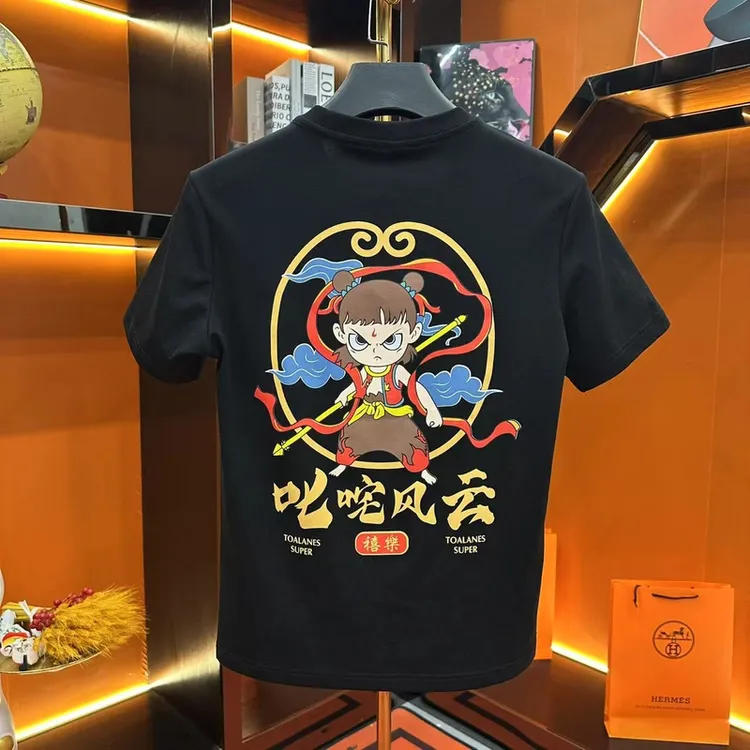 2025春夏新款时尚百搭圆领半袖男女同款印花短袖T恤潮流-2501