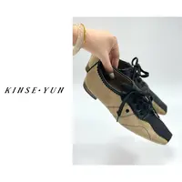 KINSE YUN  玛丽珍方头超迁小羊皮拼接设计款绑带浅口单鞋QD0058