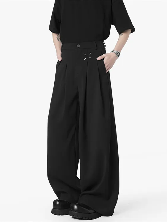 2025春夏新款垂感小西裤长裤宽松潮牌拖地裤休闲半松紧腰围男裤子