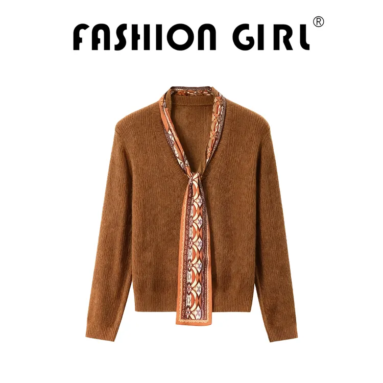 咖色毛衣女早秋氛围感高端时髦洋气小香风巨好看轻熟气质针织上衣