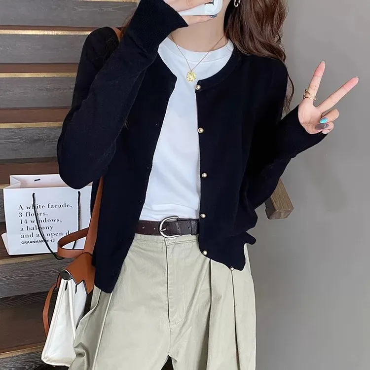 春季薄款新款针织开衫女长袖休闲毛衣上衣韩版温柔气质针织衫ins