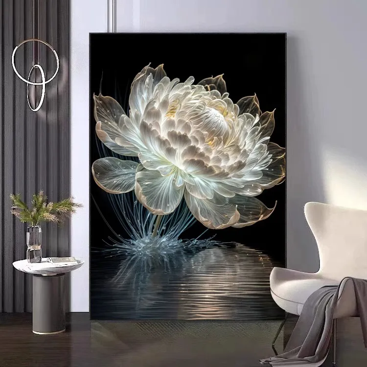 点牡丹花5d钻石画2025新款简约花卉客厅卧室优雅砖石贴画光影睡莲