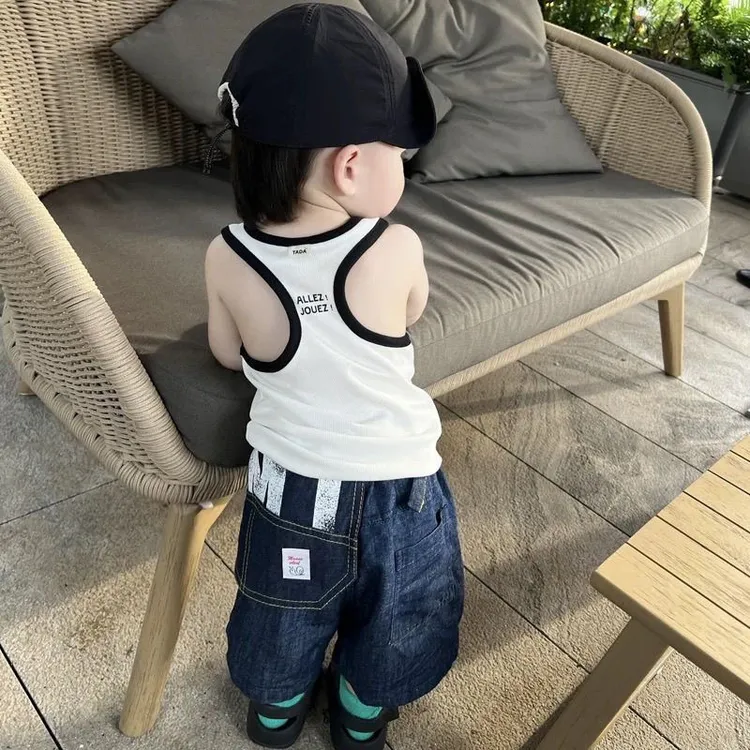 儿童短袖夏季背心T恤2025新款洋气时髦宝宝撞色挂肩内搭吊带上衣