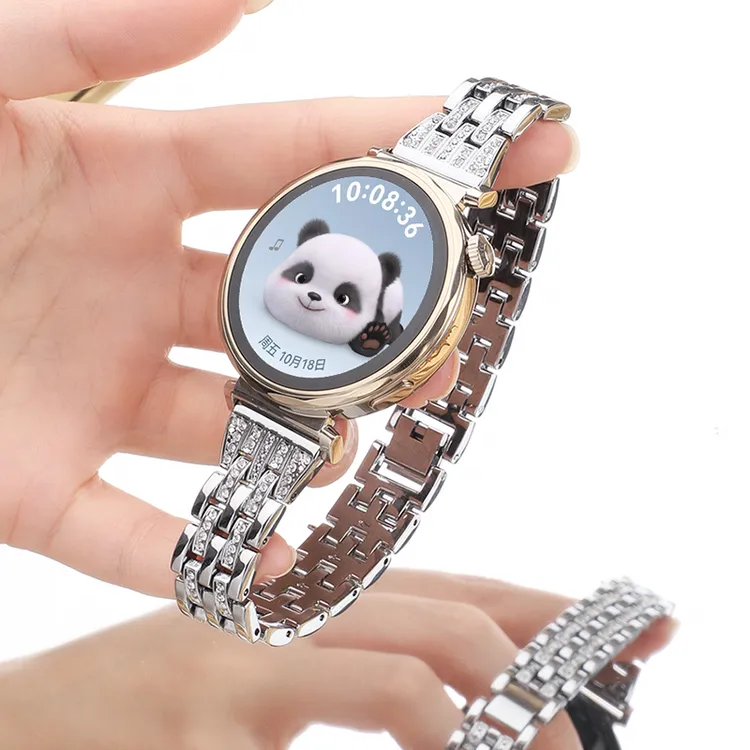适用oppowatchX2Mini表带五珠闪钻金属表链时尚高级轻奢女款腕带