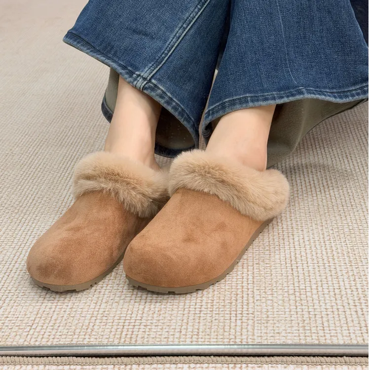 毛毛棉拖百搭勃肯包头半拖鞋女外穿2025秋冬新款加绒毛毛鞋女外穿