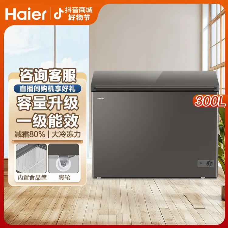 海尔300升家用商用冷柜减霜80%冰柜冷冻冷藏两用转换大容量卧式柜