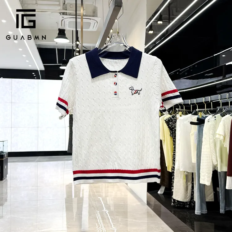 GUABMN2025夏季新款翻领撞色拼接针织短袖T恤夏日穿搭5098