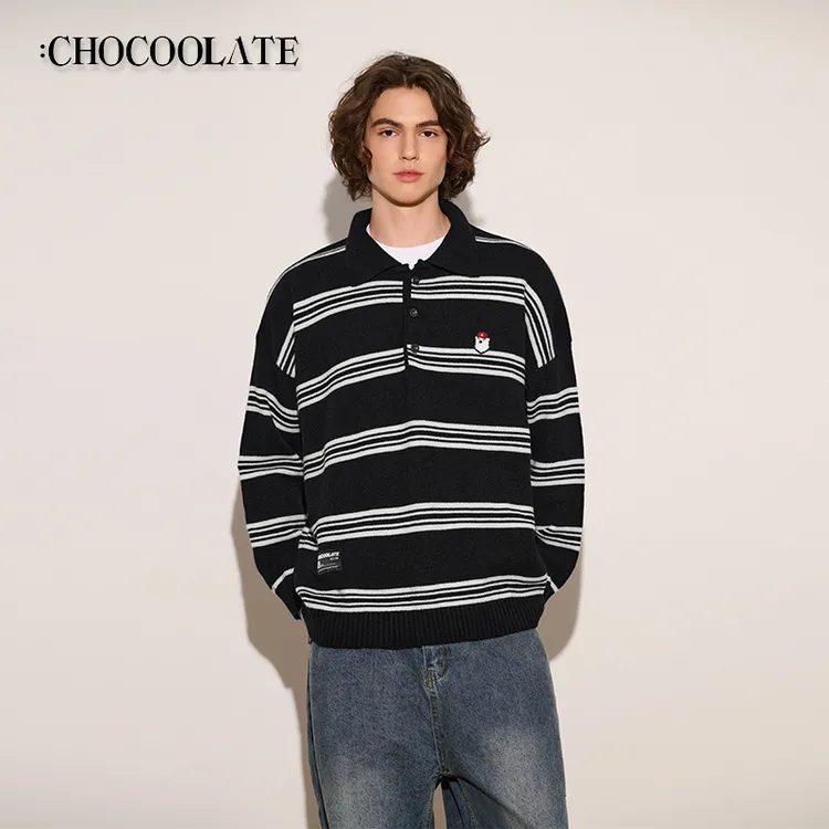 it：CHOCOOLATE翻领条纹北极熊刺绣保暖长袖毛衣6163-1310334