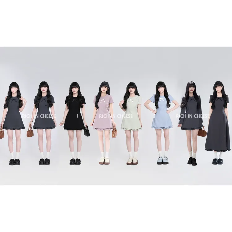 RICHINCHEESE 暗夜柔姿【部分现货】韩系蝴蝶结修身花边收腰连衣裙