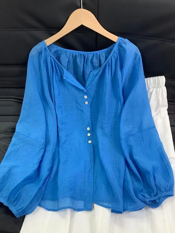 法式轻薄超显白雪纺衬衫女叠穿宽松遮肉显瘦长袖衬衣开衫超仙上衣