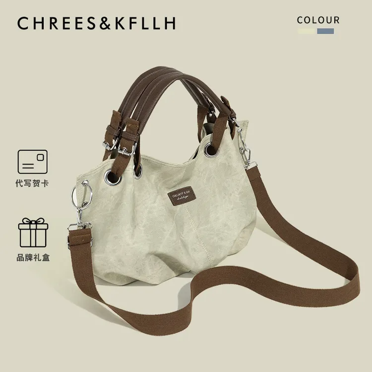 CHREES&KFLLH美式复古美拉德托特包女2025新款工装通勤单肩斜挎包