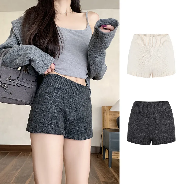 Moses Queen/魔西女王miu系百搭针织短裤秋冬高腰阔腿休闲毛衣裤