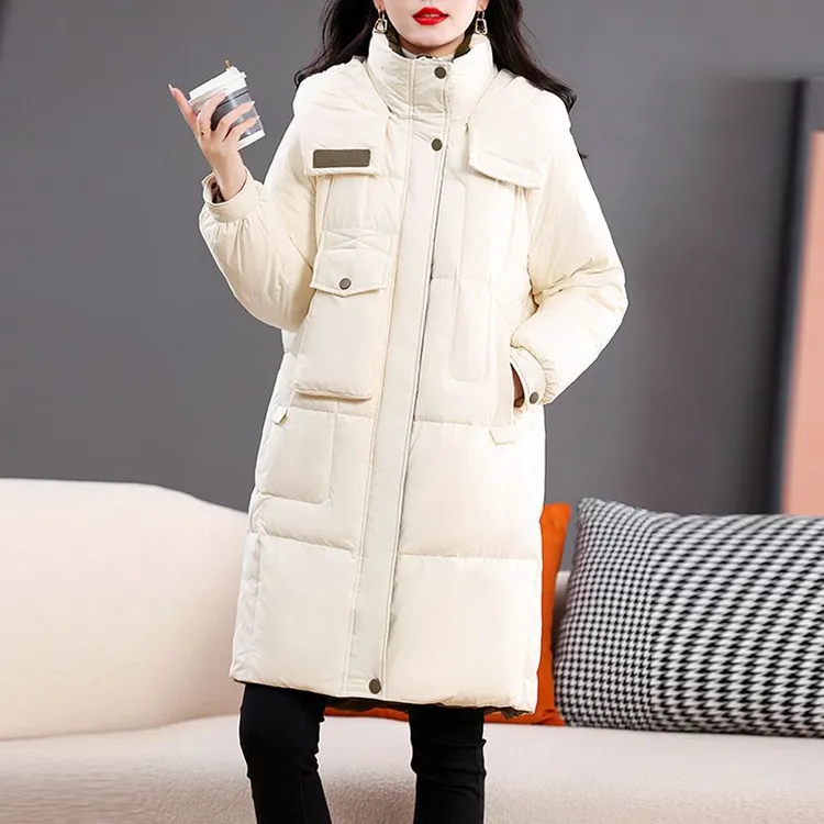 DUCURNO米白色连帽羽绒服女冬季2026新款小个子洋气加厚保暖外套