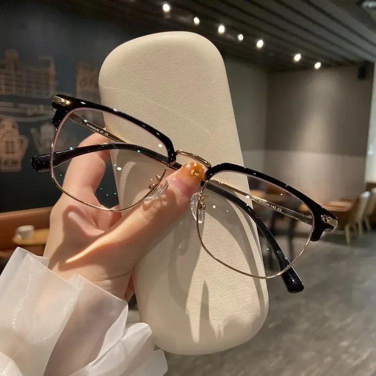 超轻半框近视眼镜框男款可配度数散光镜片专业网上配防蓝光眼睛架