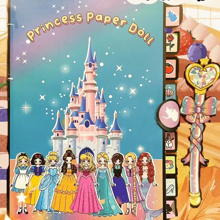 迪丝尼公主安静书艾莎公主换装反复玩豆豆本diy手工迷你屋制作
