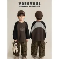YOEHYAUL/幼悠【秋三气凉】美式复古拼接软糯长袖收口防风卫衣N7142