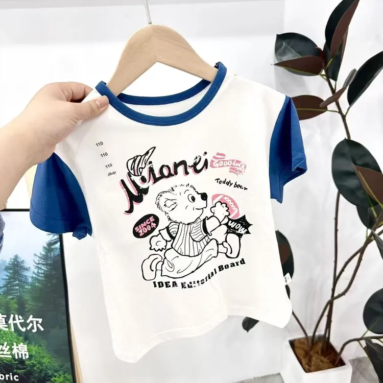 安禾棉品品牌夏季薄款儿童短袖上衣凉感T恤宝宝男女童索罗娜棉