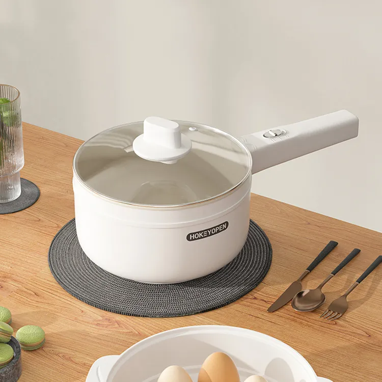 厂家批发电煮锅家用迷你智能不粘料理锅蒸煮一体多功能长柄电炒锅