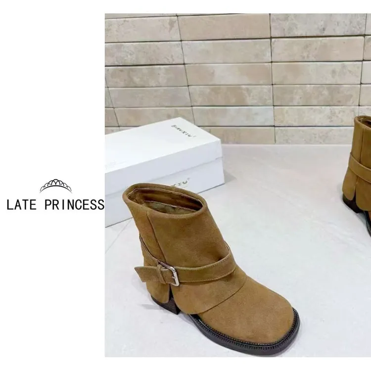 LATE PRINCESS【且听】秋装新款时尚复古百搭学院风套筒靴