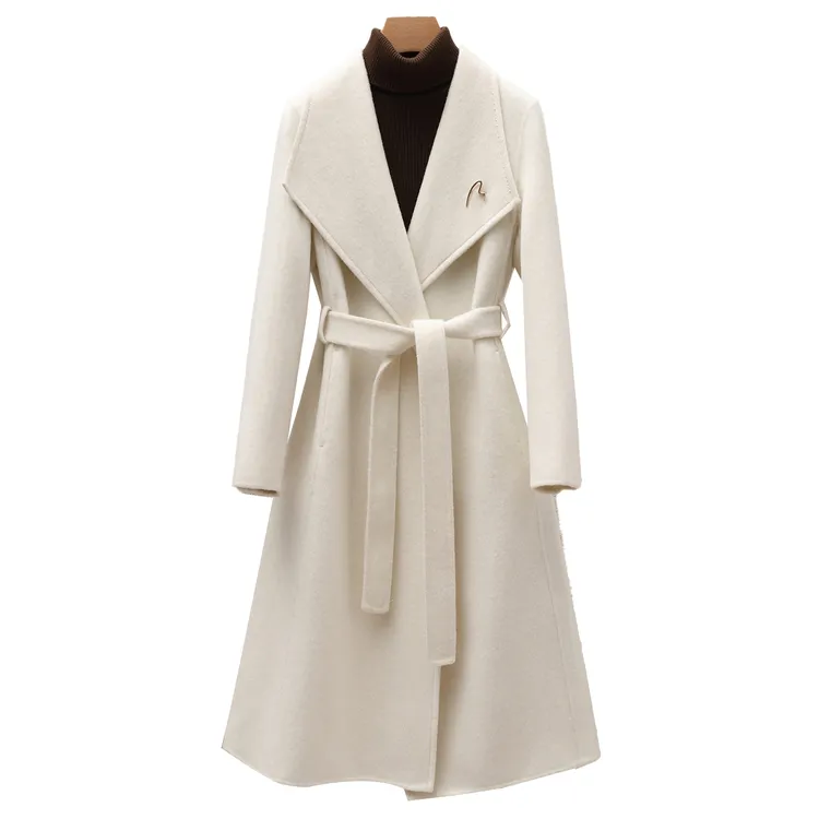 蓝海奕诺毛呢外套女气质设计师收腰修身高级感羊毛呢大衣双面呢