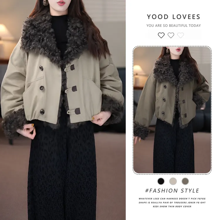 2025秋冬新款小个子百搭撞色拼接毛领保暖外套女洋气保暖时尚棉服