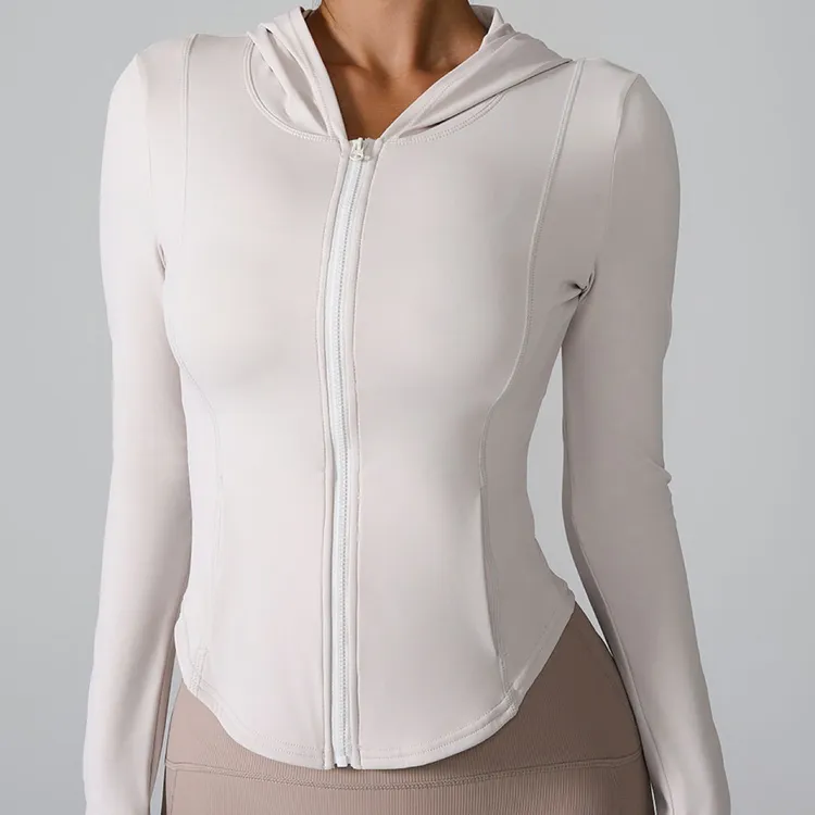 S-SHIRLEY新款长袖运动外套衣服连帽跑步健身服拉链瑜伽长外套