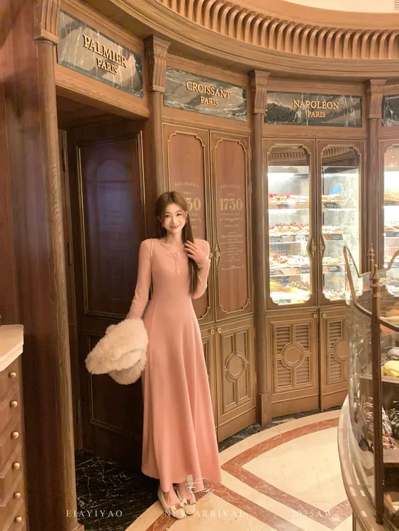 EIA一尧【南湘裙】韩系气质日常慵懒感长袖连衣裙显瘦遮肉大摆裙女