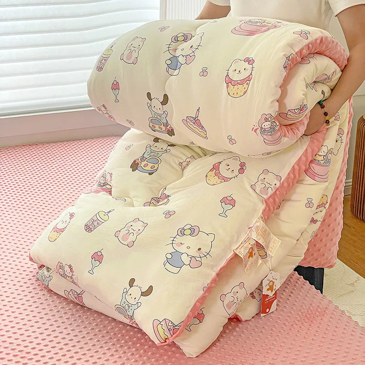 2025年儿童新款亲肤皱皱纱豆豆绒被子春秋被宿舍棉被冬被四季通用