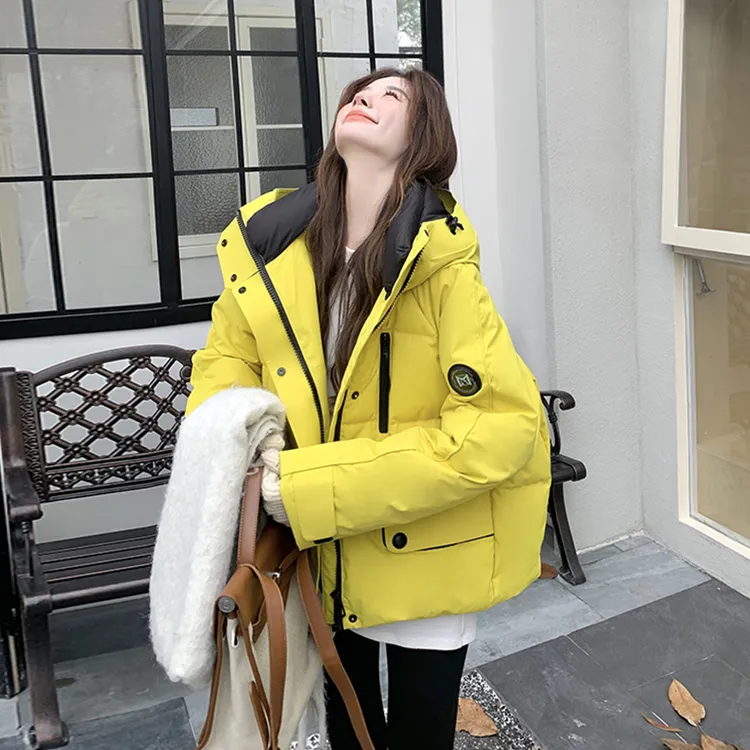 黄色超好看减龄工装派克白鸭绒羽绒服女冬新款小个子加厚短外套