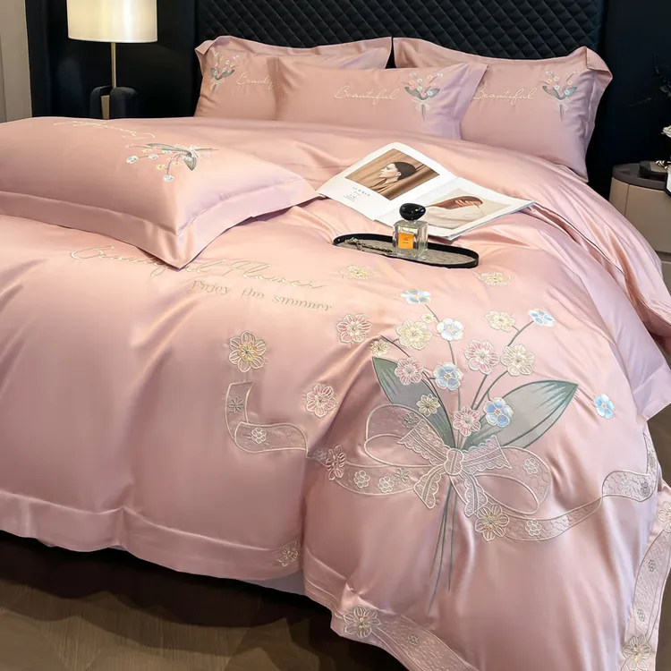 水星轻奢A类200支长绒棉四件套高级感全棉纯棉绣花被套床上用品