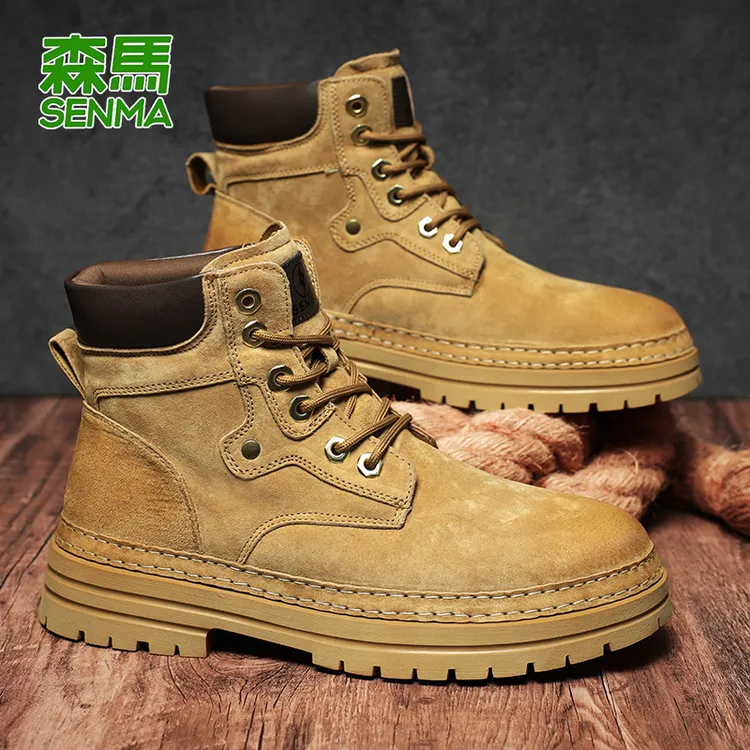 森马马丁靴男鞋秋季2025新款机车工装靴男士户外高帮男靴大黄靴子