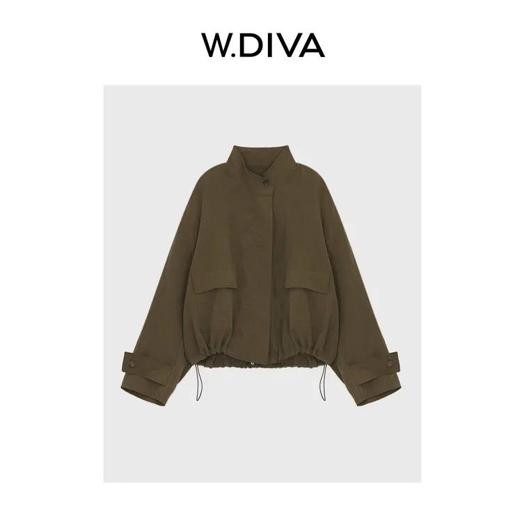 W.Diva【双卫】桑蚕丝微立领单排暗扣品质亲肤休闲外套52C012029