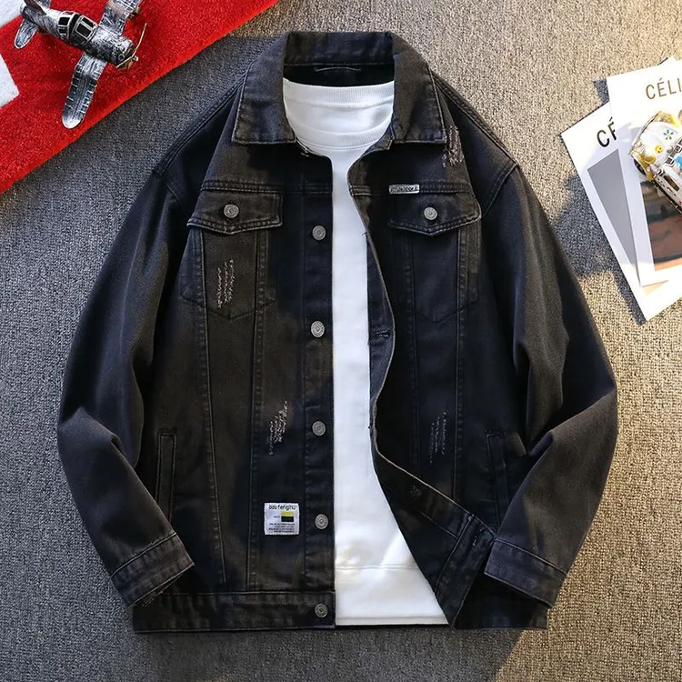 九牧王百搭牛仔夹克男2025秋季工装潮流牛仔外套休闲复古宽松上衣