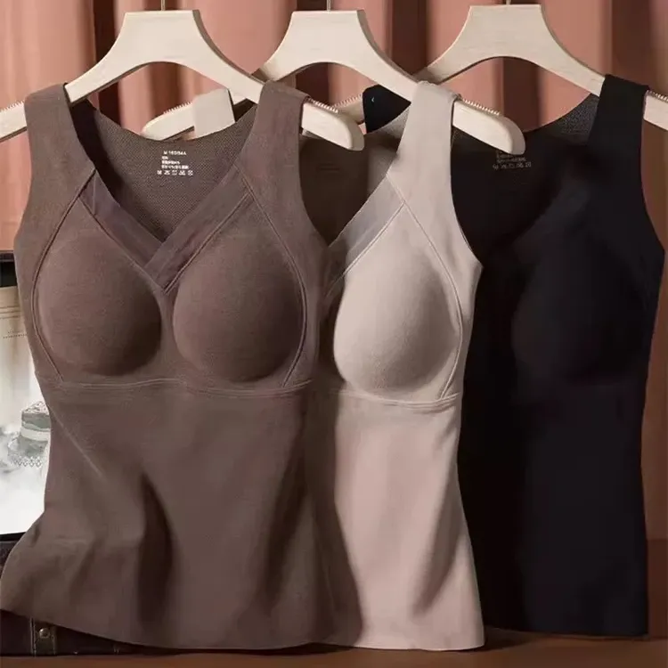 石墨烯保暖百搭美背免穿内衣上衣秋冬打底背心女修身一体式无钢圈
