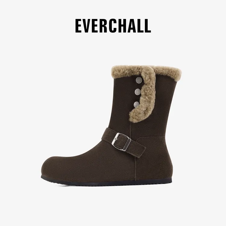 Q75-EVERCHALL【小土豆】羊羔毛两穿复古雪地靴冬保暖博肯鞋女鞋